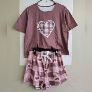 Pink Heart Checkered Women's Pajama Set